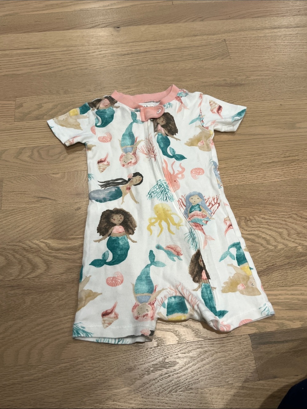 Mermaid Print Baby Romper with Pink Trim